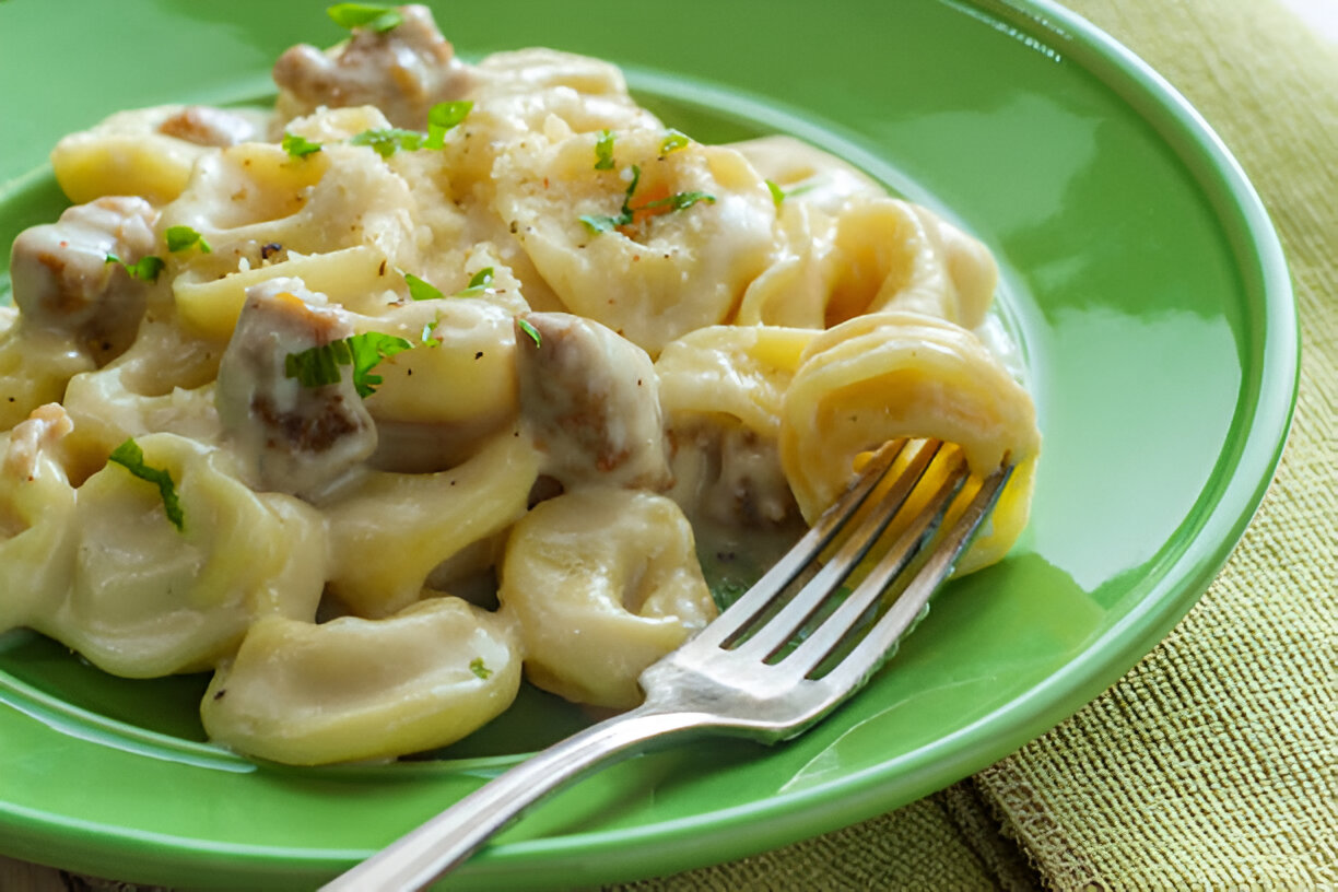 Cheesesteak Tortellini in Creamy Provolone Sauce