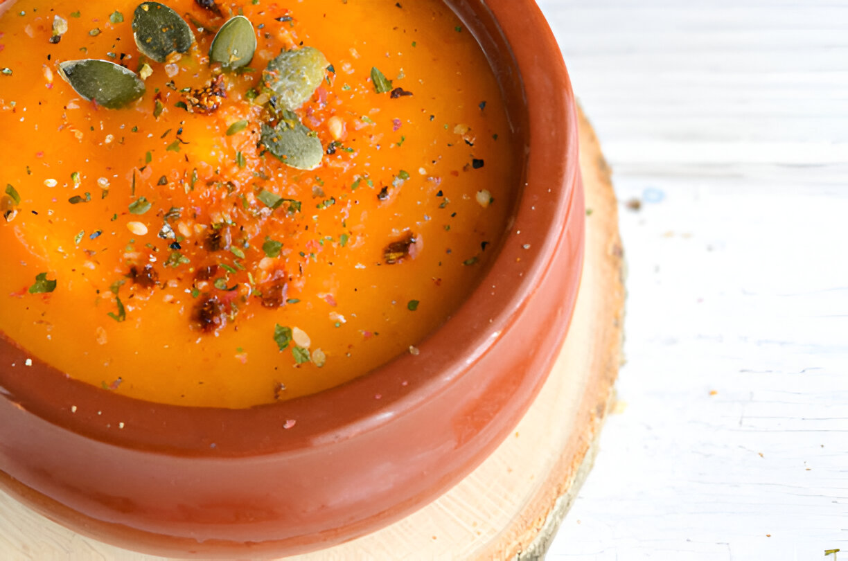 Pumpkin Tomato Soup With Grilled Swiss Cheese Sticks