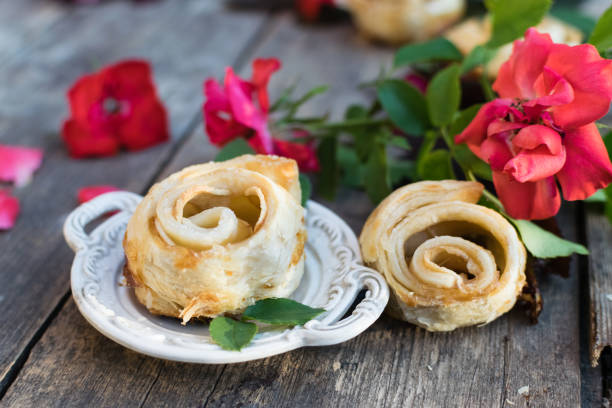 Pear  Brie Puff Pastry Roses with Honeyed Thyme Glaze