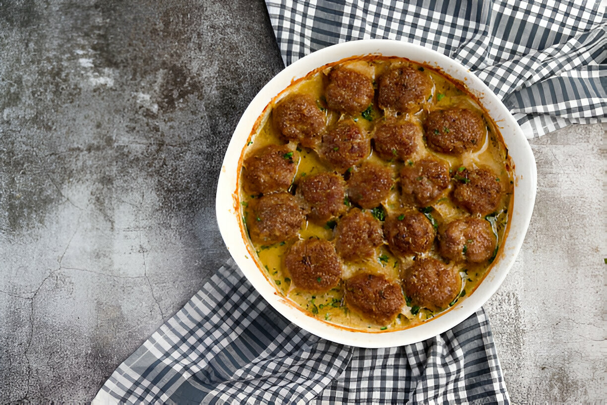 Keto Diet Friendly Meatball Casserole with Cheese and Sauce!