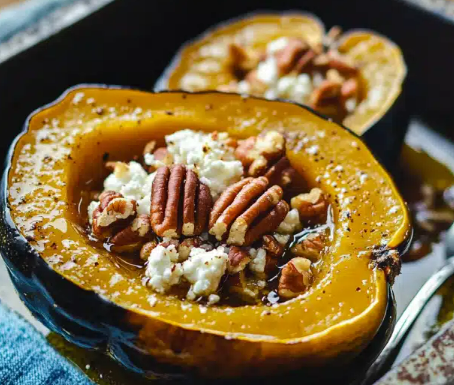 Maple Pecan Goat Cheese Roasted Acorn Squash