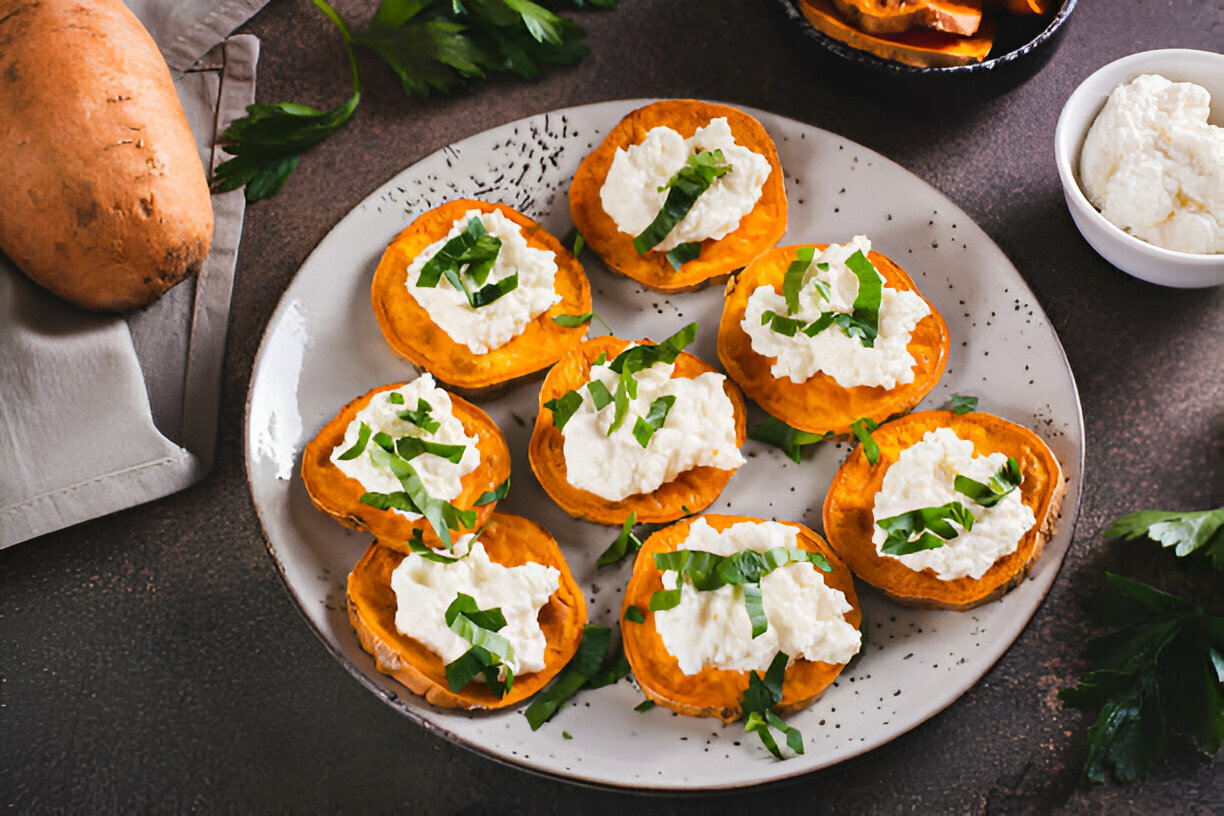 Roasted Sweet Potato Rounds with Honey and Feta