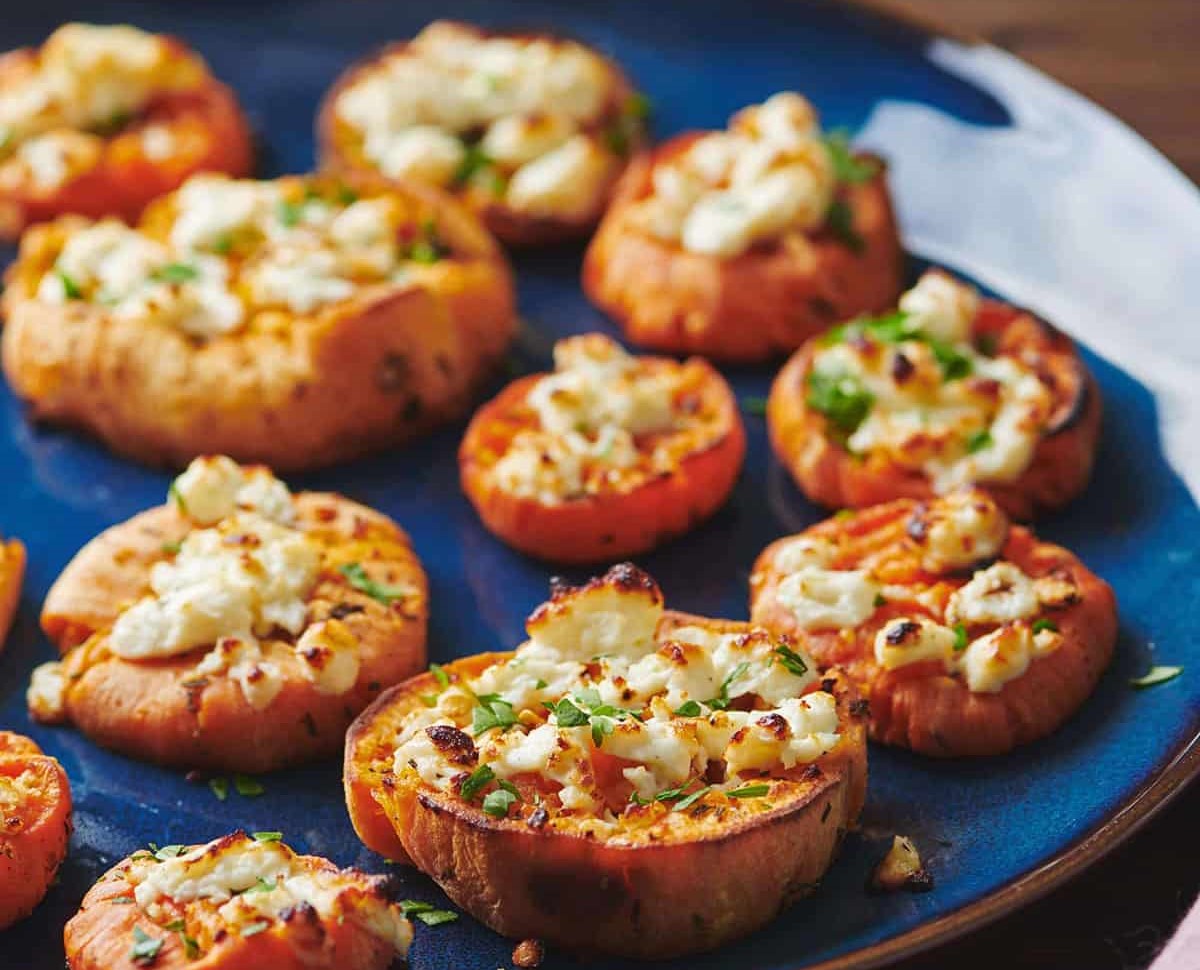 Roasted Sweet Potato Rounds with Honey and Feta