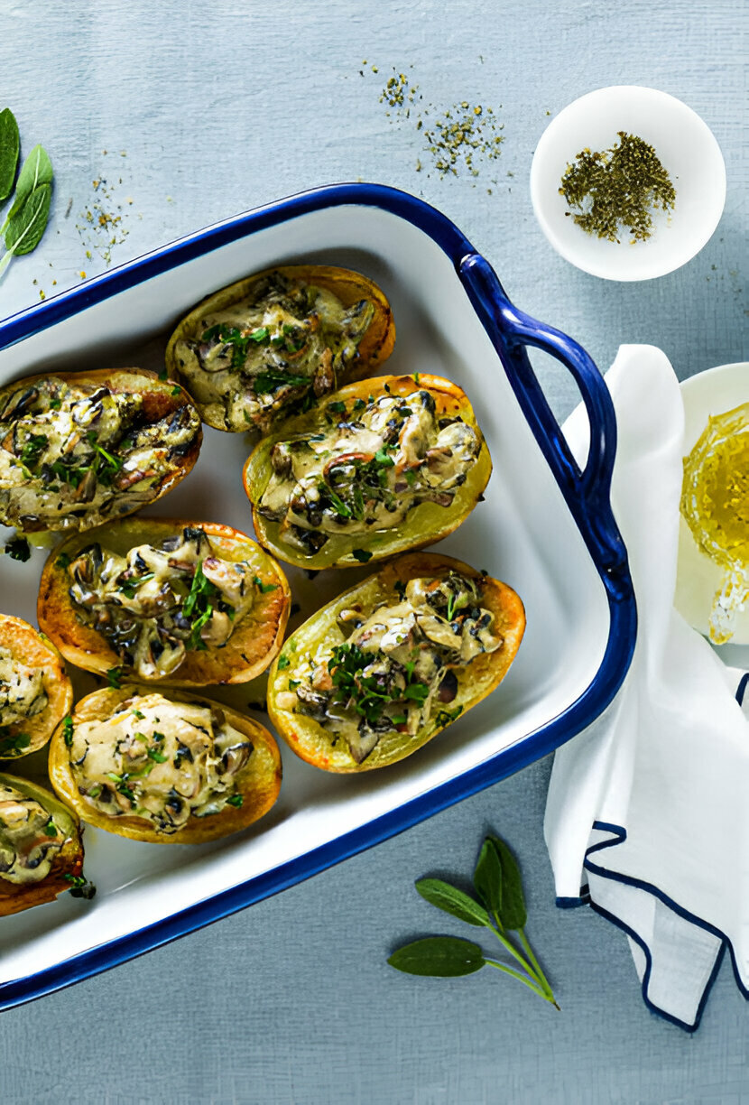 Spinach, Mushroom, and Ricotta Stuffed Zucchini Boats