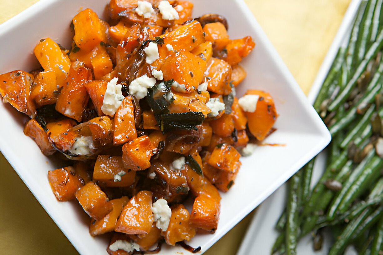 Walnut Maple Goat Cheese Roasted Sweet Potatoes